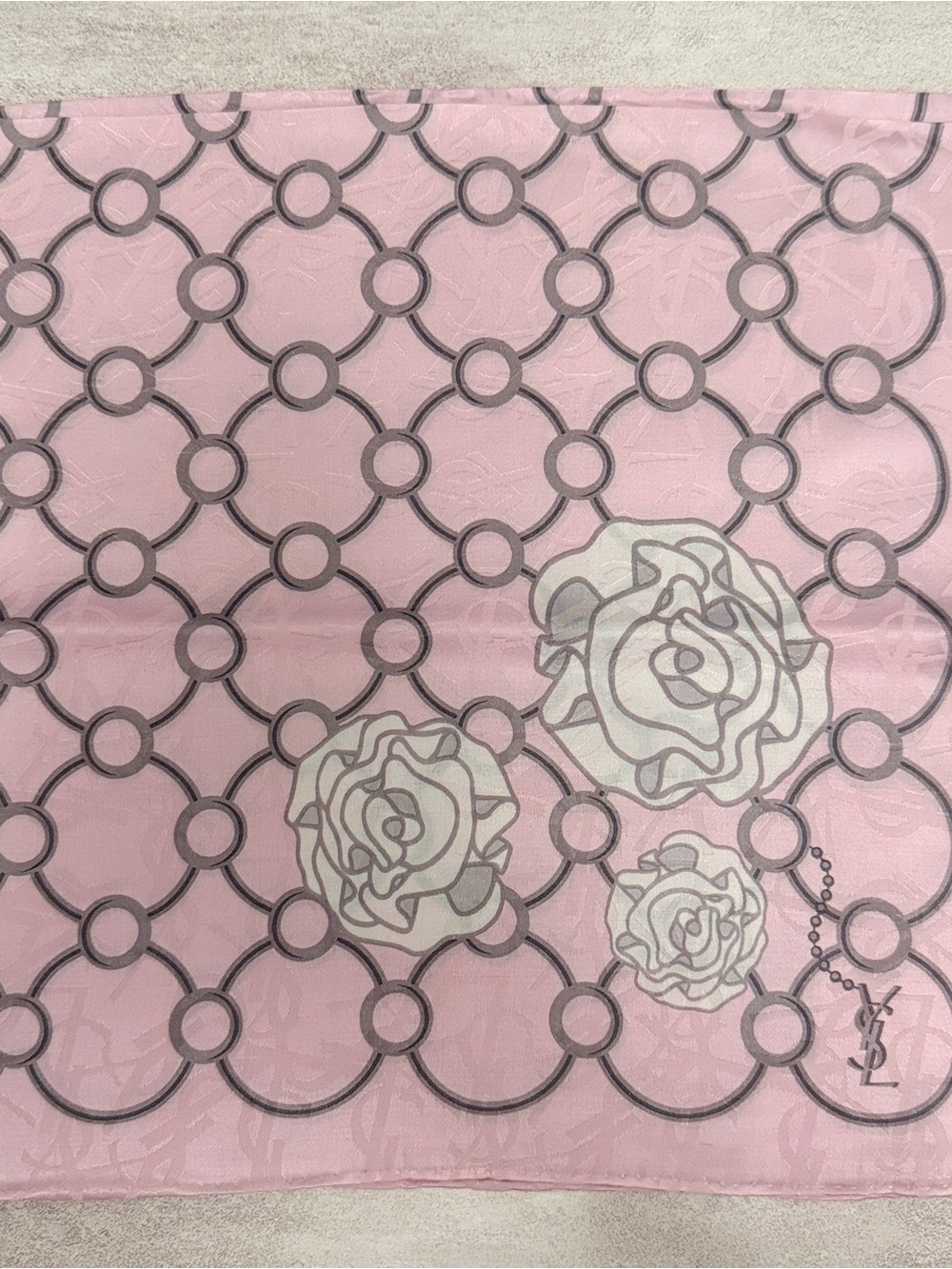 Yves Saint Laurent Pink Rose & Chain Motif Silk Scarf